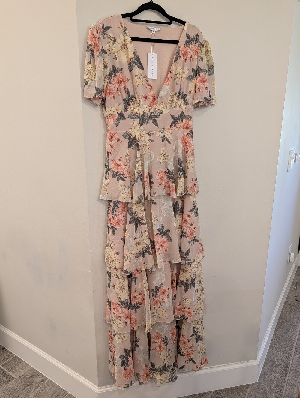 NWT Baltic Born Montaigne Maxi Dress Chiffon Pale Blush Floral Women's Large - Picture 8 of 14